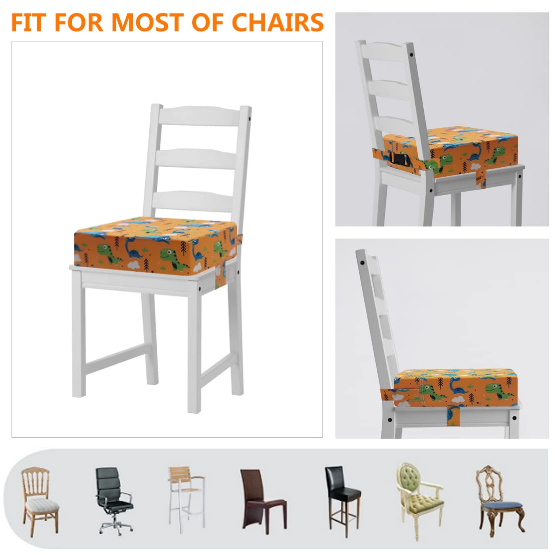 Toddler Booster Seat for Dining Table - 4in Cushion, Portable Booster for Baby, Adjustable Kids Chair Height, Washable Seat Pad Mat