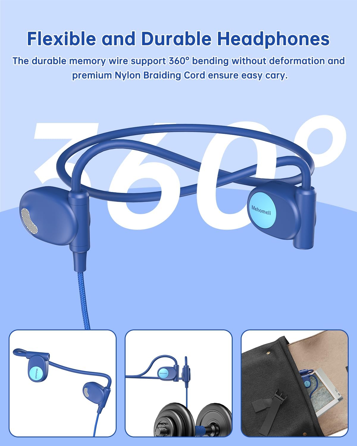 Kid Headphones for School, Air Conduction Open Ear Headphones, 3.5mm Jack Wired Cord, Ultra-Comfort, Ergonomic and Lightweight Design Perfect for School and Outdoor Activities-Blue