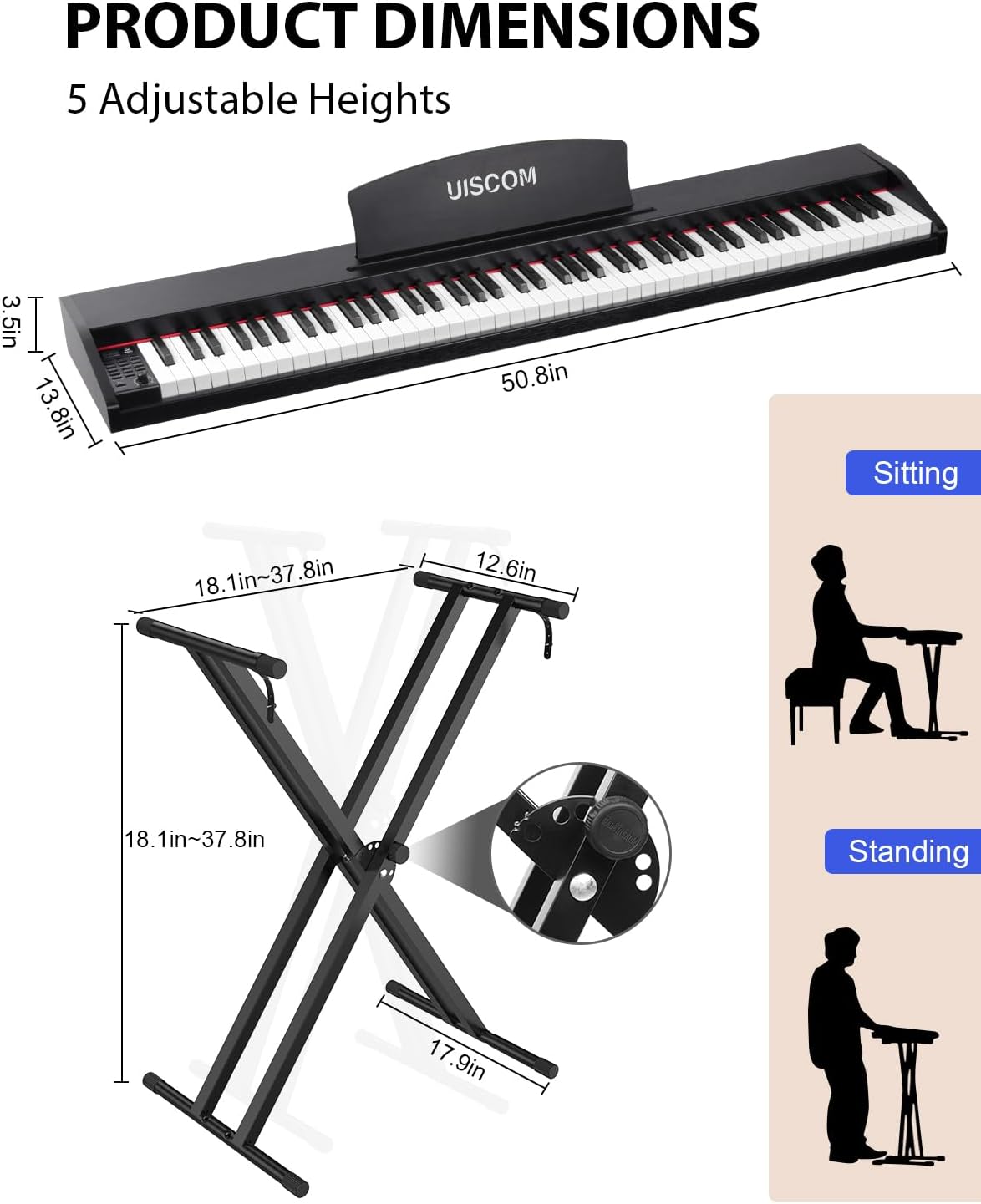 88 Key Digital Piano Keyboard for Beginners - Full Size Semi Weighted Wooden Electric Piano Set with Stand, Triple Pedal, Headphone,Carry Bag - Supports USB-MIDI Connecting (Wood Grain Black)