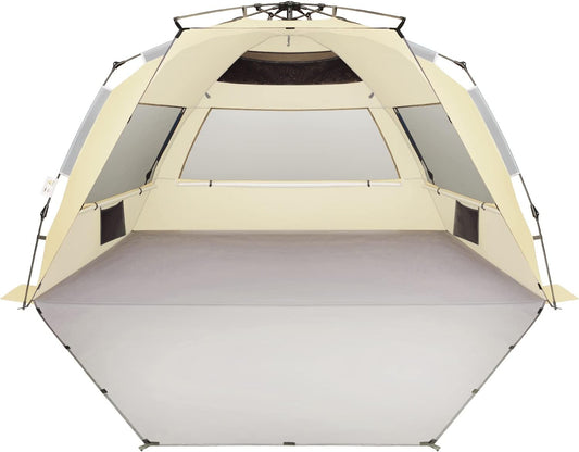 Oileus XX-Large Pop Up Beach Tent Sun Shelter for 5-6 Person Portable Sun Shade Instant Tent for Beach with Carrying Bag, Stakes, 6 Sand Pockets, Anti UV for Fishing Hiking Camping Khaki