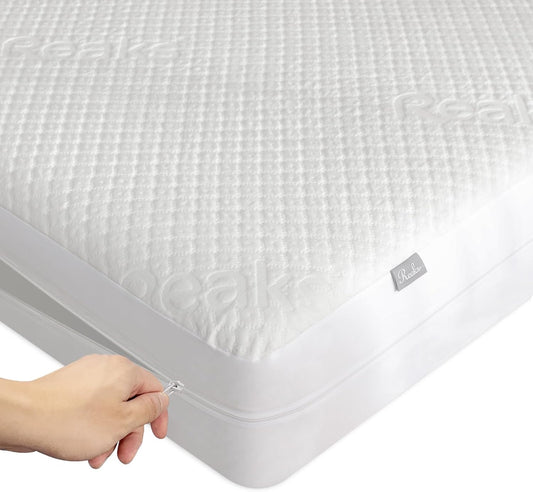 Queen Size Mattress Protector with Zipper - 100% Waterproof Zippered Mattress Cover - Soft & Cooling Noiseless Bed Mattress Covers - Top Removable Mattress Encasement 10-12" Deep