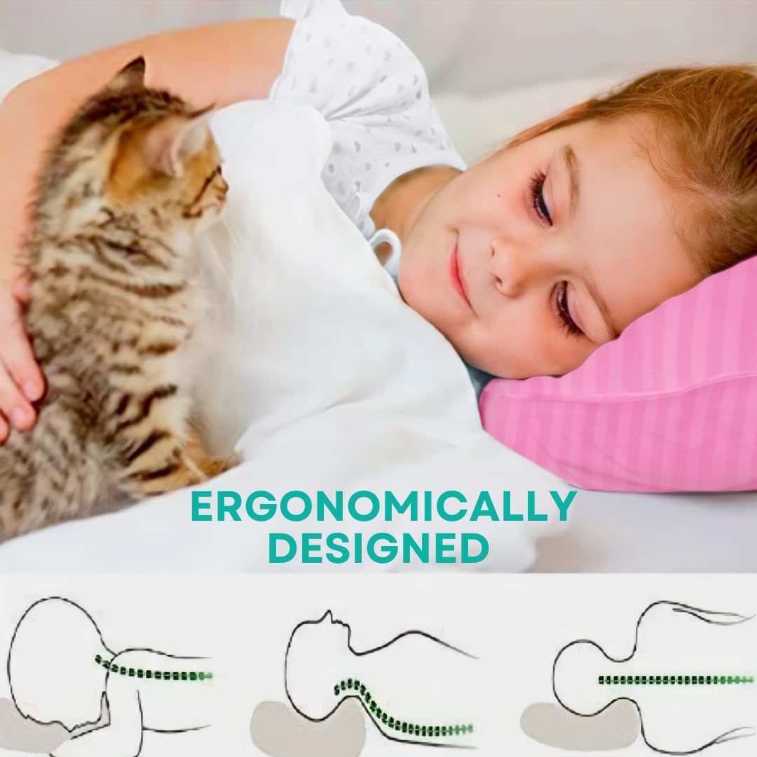 kinder Fluff Toddler Pillows for Bed (2X) - The Only Kids Pillow 300T Cotton Shell & Down Alternative Fill - Travel Pillow for Children Bedding Set Sleeping Pillow Floor Bed Pillows (14x20in - Pink)