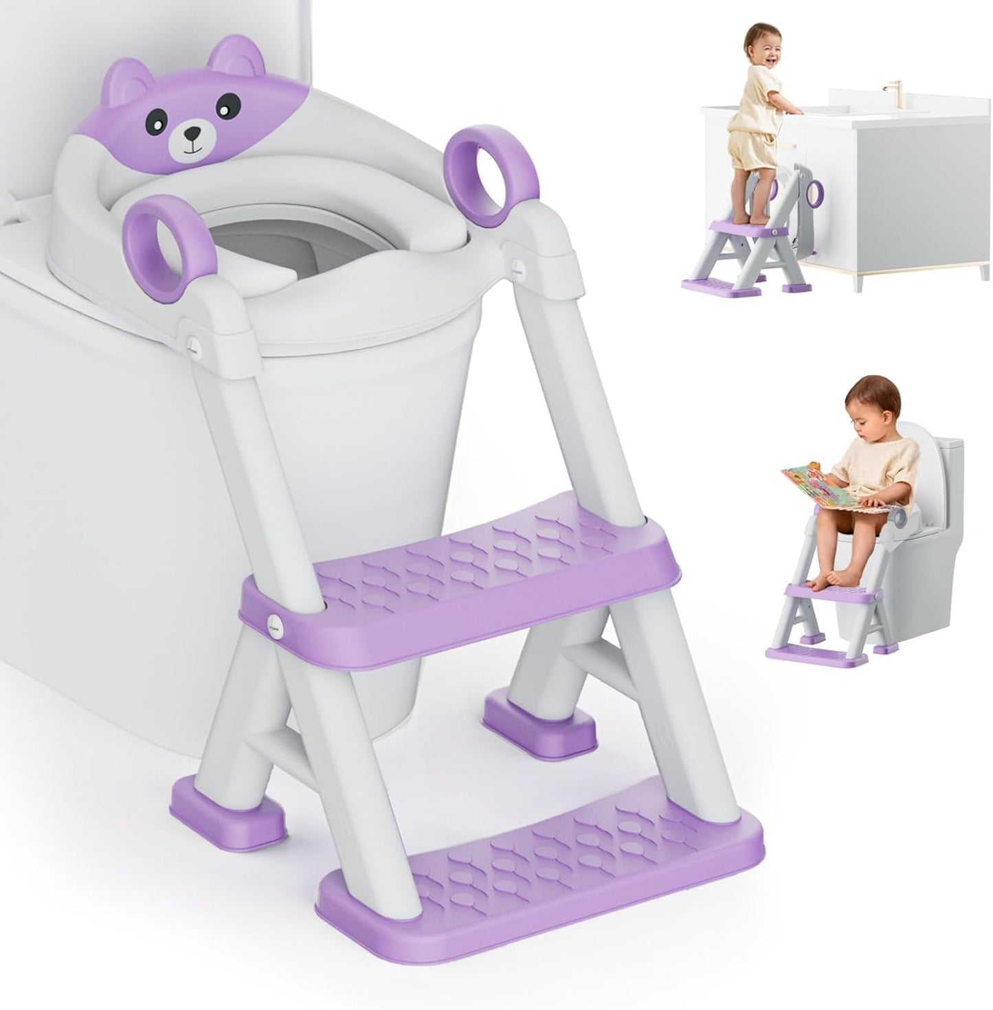 Potty Training Seat, Toddler Toilet Seat With Steps, 2 In 1 Toddler Potty Training Toilet With Splash Guard, Anti-Slip Step Stool Soft Mat, Adjust High Potty Seats For Toddlers Kids Boys Girls