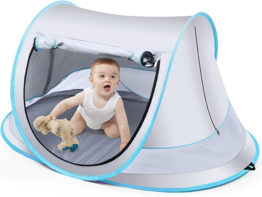 Baby Beach Tent,Large Pop Up Beach Tent Sun Shade for Beach,Portable Baby Travel Tent with Mosquito Net,Indoor Baby Play Tent,UPF 50+ UV Protection Sun Shelters for Infants