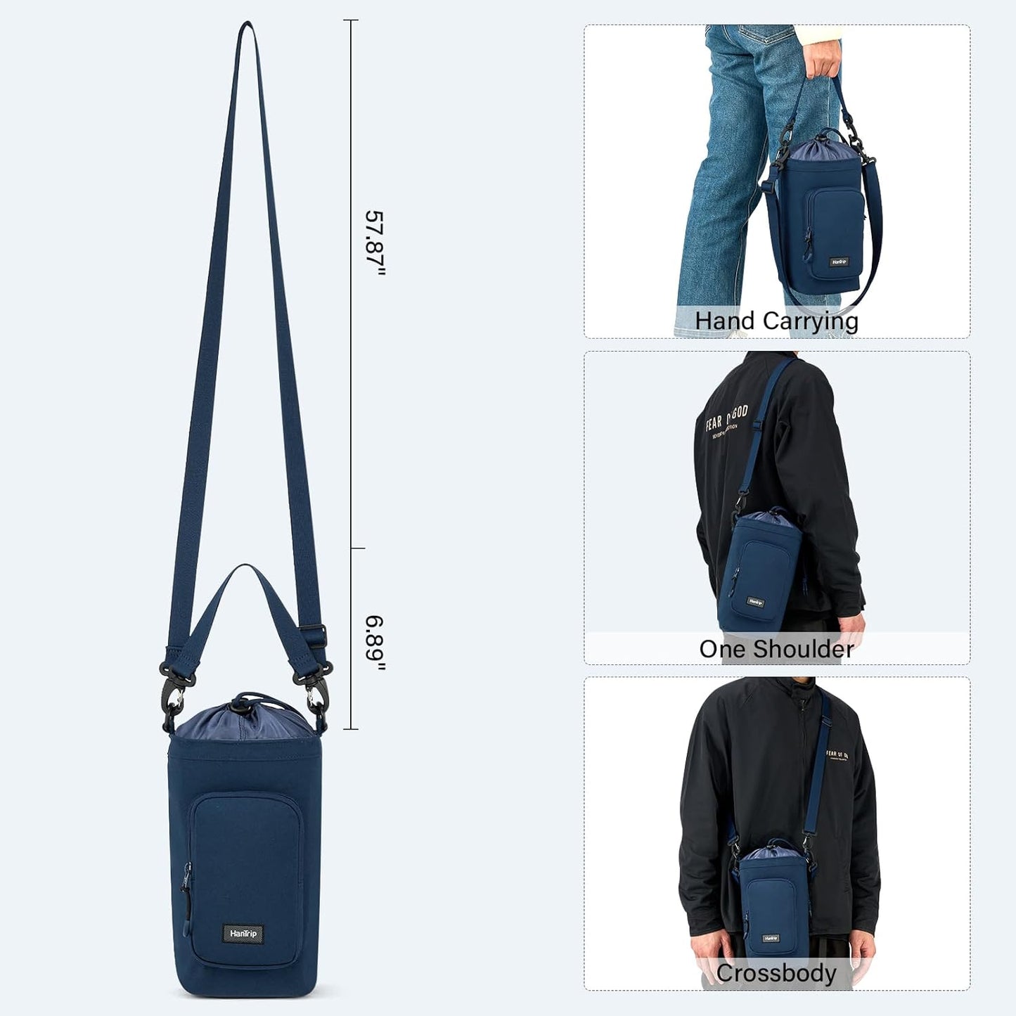 Insulated Water Bottle Carrier Bag with Strap Phone Pocket for 25/32/40/64 oz Tumbler Cup, Water Bottle Holder