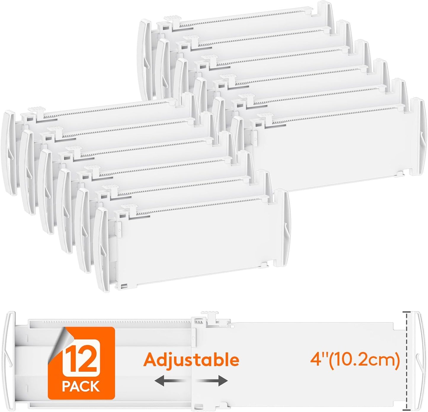 Lifewit 12 Pack Drawer Dividers 4" High, 10.5-16.5" Dresser Drawer Divider, Adjustable Drawer Organizers for Clothes, Plastic Drawers Separators for Dresser, Bedroom, Bathroom, Kitchen, Office