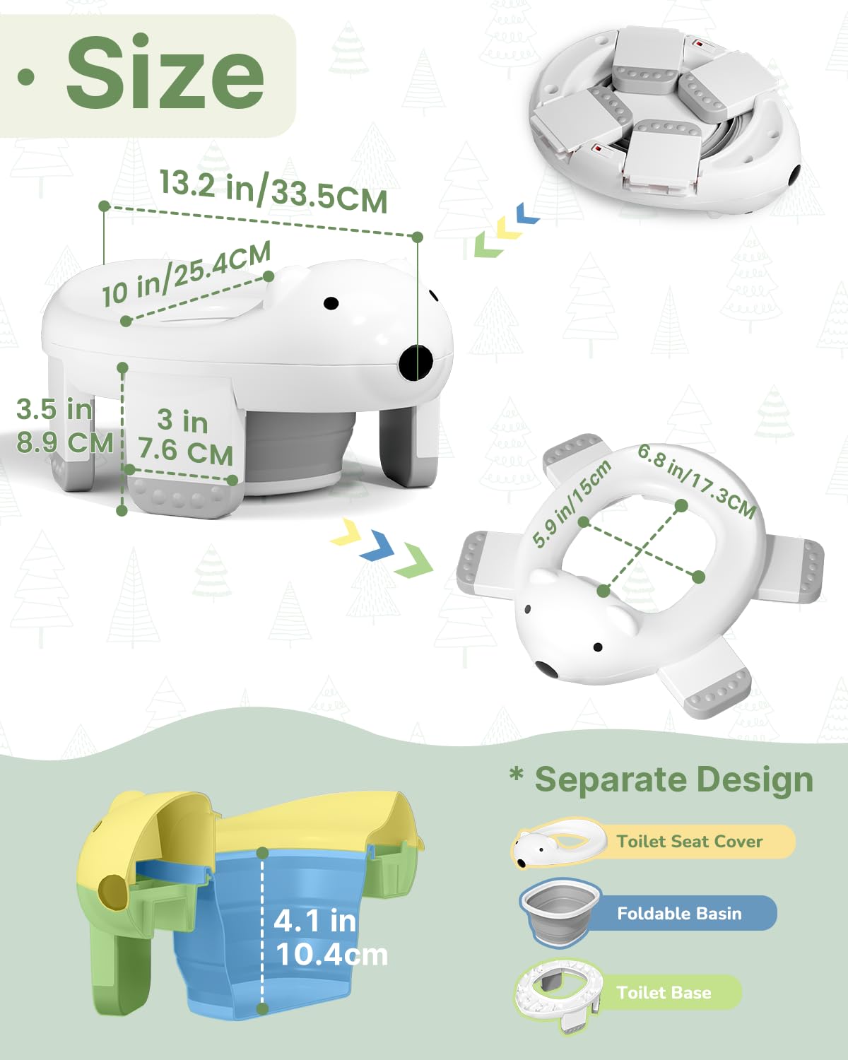 2 Pack Portable Potty Seat, 2 in 1 Travel Potty Seat for Toddlers with Liner Bags, Safety Locks and Polar Bear Design, 12 Months+(2 Pack)