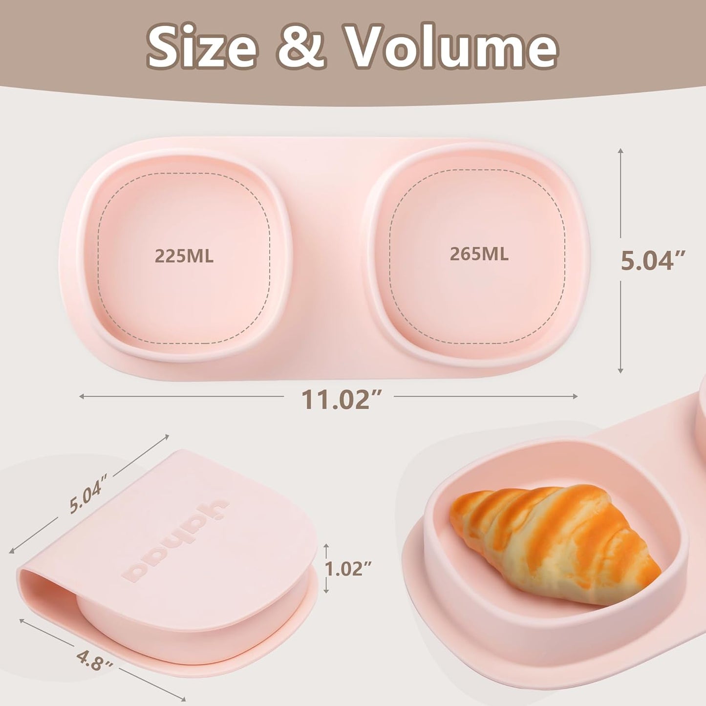 Silicone Foldable Novelty Dinner Plates,Baby Plates Travel Essential with Forks and Spoons,Microwave & Dishwasher Safe,Blush