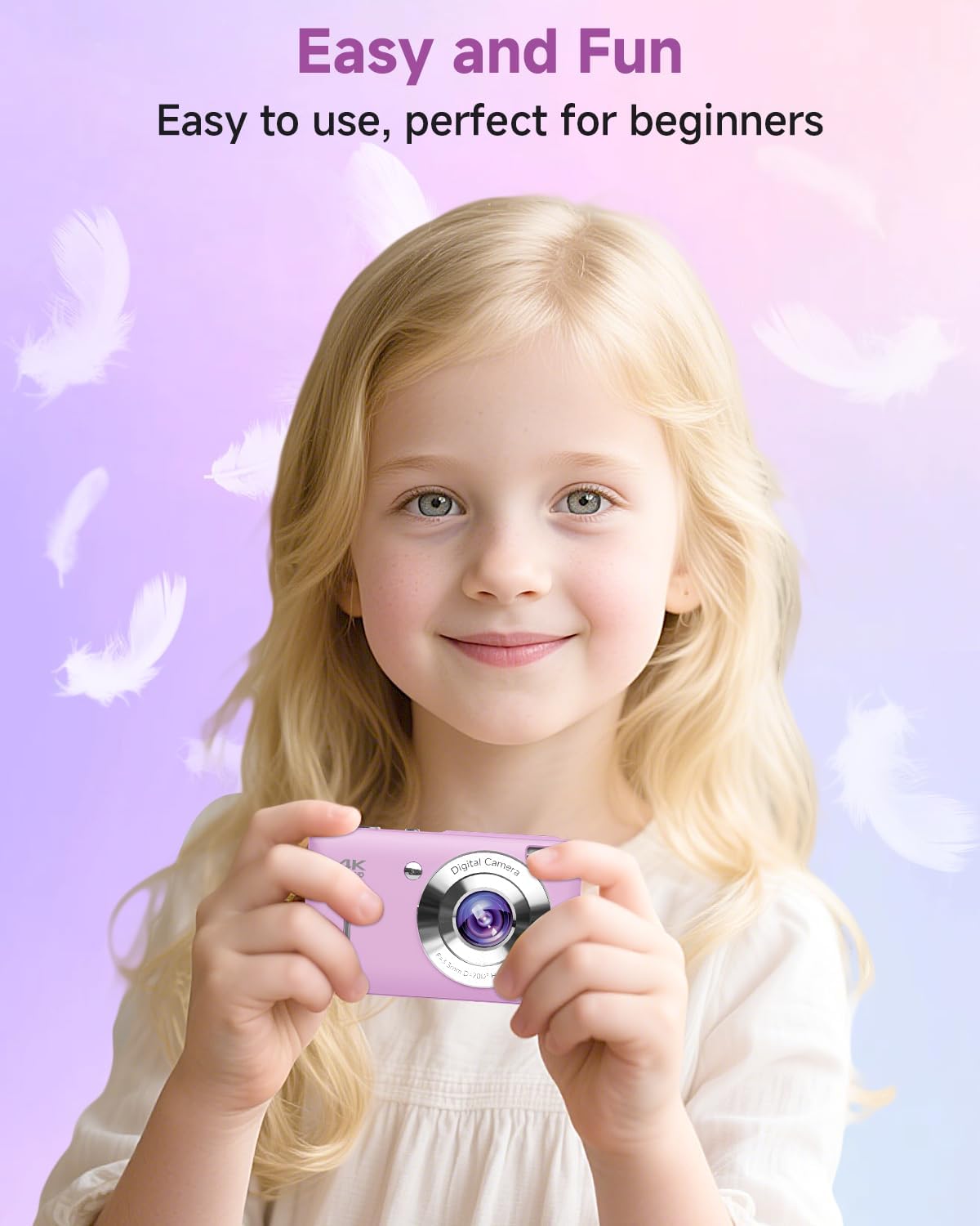 Digital Camera, 44MP FHD 1080P, 16X Zoom, 32GB SD Card, Compact Camera for Kids Teens Adults, Purple