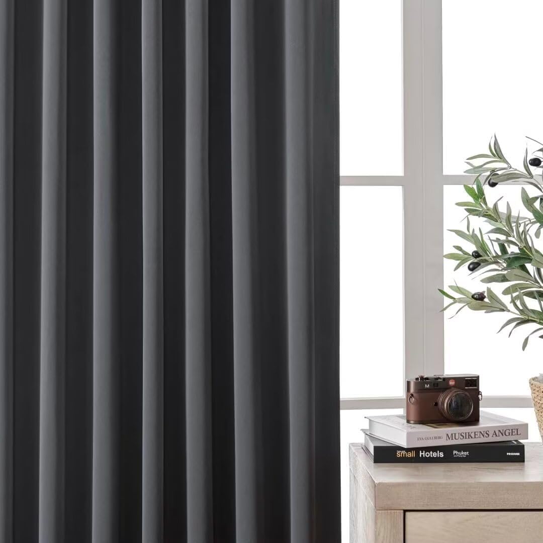 Joydeco Blackout Curtains 96 Inches Long, Thermal Insulated Black Out Curtains 2 Panels Set for Bedroom, Room Darkening Drapes for Living Room Window (W37 x L96 Inch, Dark Grey)