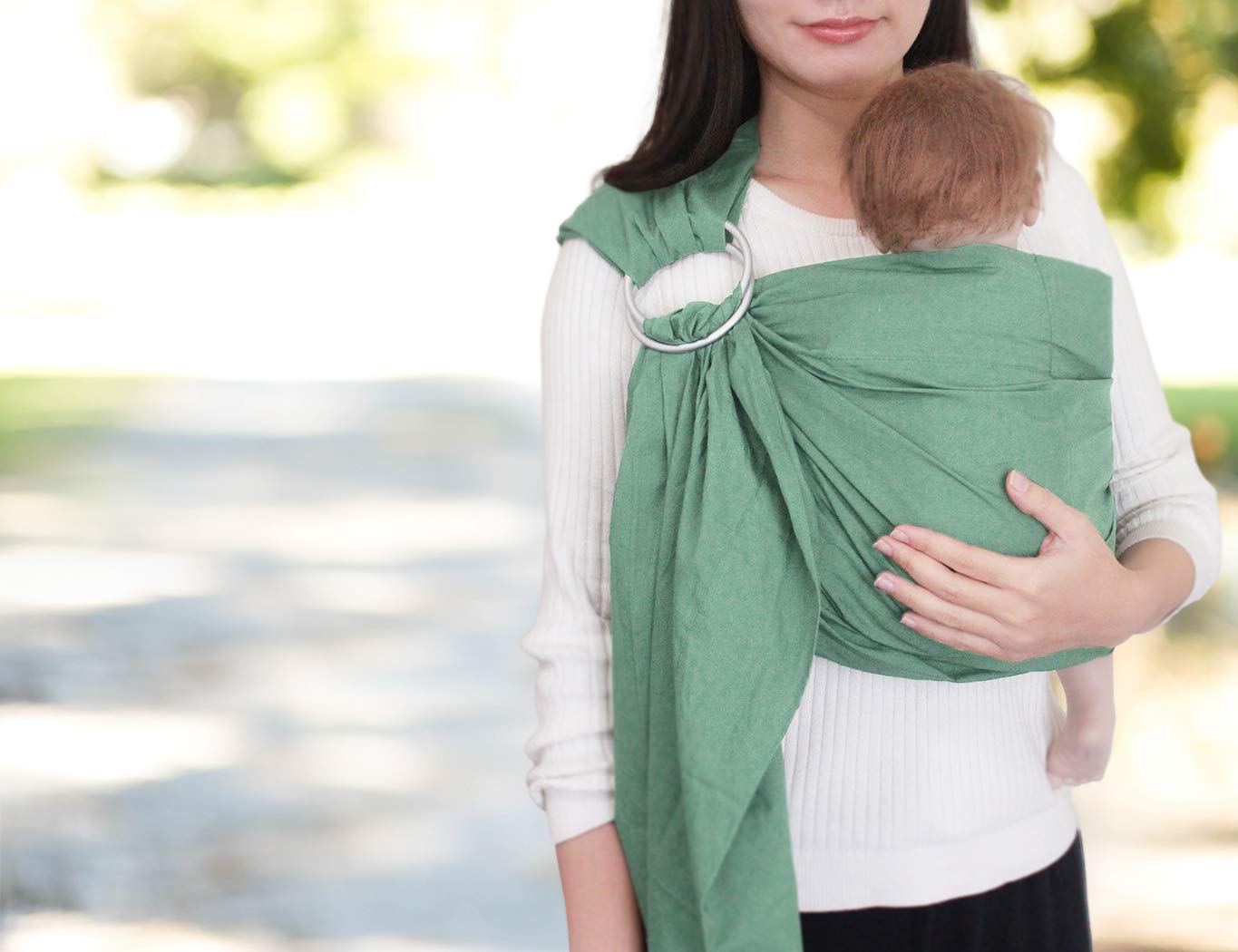 Ring Sling Baby Carrier, Soft Linen Cotton Baby Sling Carrier Newborn to Toddler, Baby Wrap Carrier for Plus Size Parents, Perfect Shower Gift, Lightly Padded Adjustable Nursing Cover Green