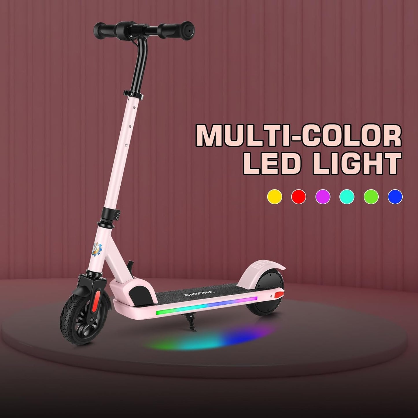 Caroma Electric Scooter for Kids Ages 6-12,150W/180WMotor,10 MPH Max Speed & 7 Miles,Colorful Lights,Adjustable Height & Speed,LED Display,Foldable Kids Electric Scooter 132 Lbs Max Load,Idea Gift