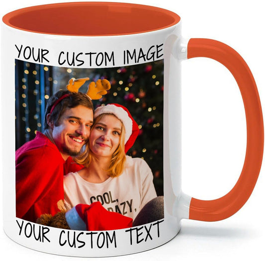 Ship Next Day Custom Mug Design Your Own Photo Text Personalized Picture Gifts for Women Men Customized Gifts Idea Personalized Coffee Mugs 11oz Orange Handle