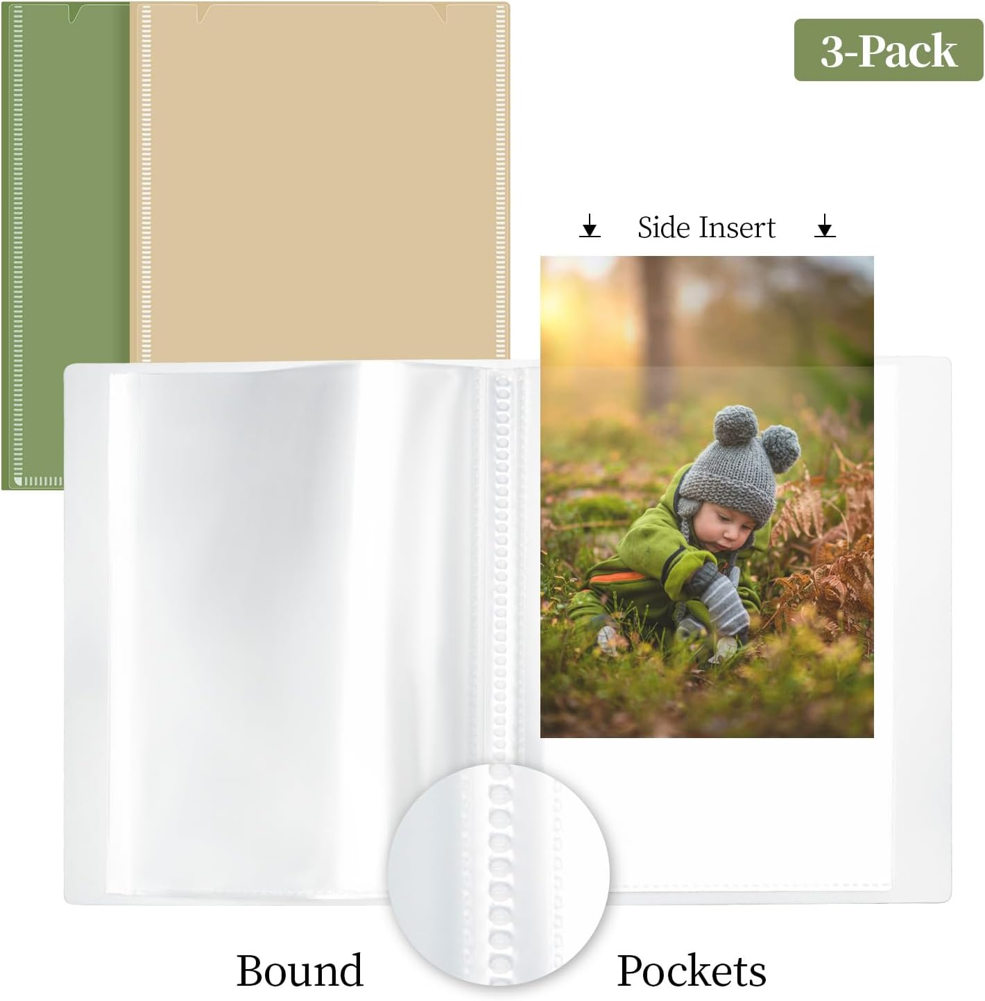 Vienrose Small Photo Album for 4x6 Pictures – 26 Pockets Holds 52 Photos, Customizable Plastic Covers, Morandi Color Postcard Album, Wedding Travel Baby Gift – Green + Orange + Beige (Set of 3)