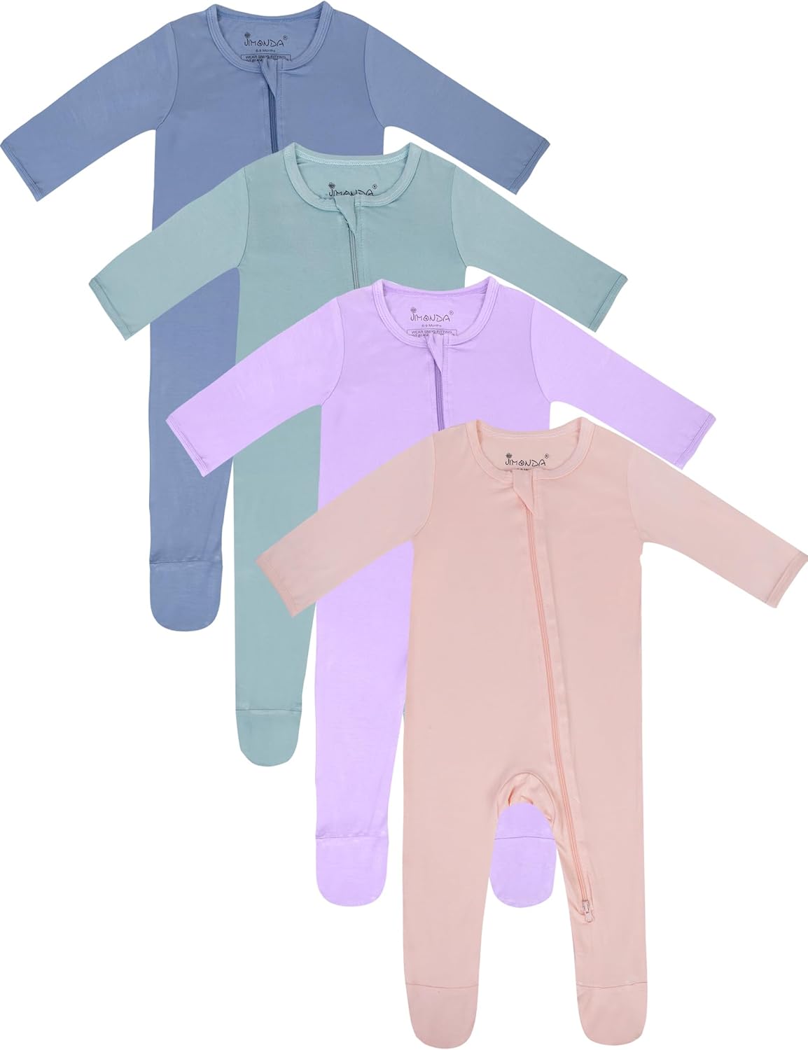 Jimonda Baby Boy Romper 4-Pack - Bamboo Zip-Up Pajamas for 0-24 Months,Unisex Footed Sleepers,Ultra-Soft Stretchy Fabric