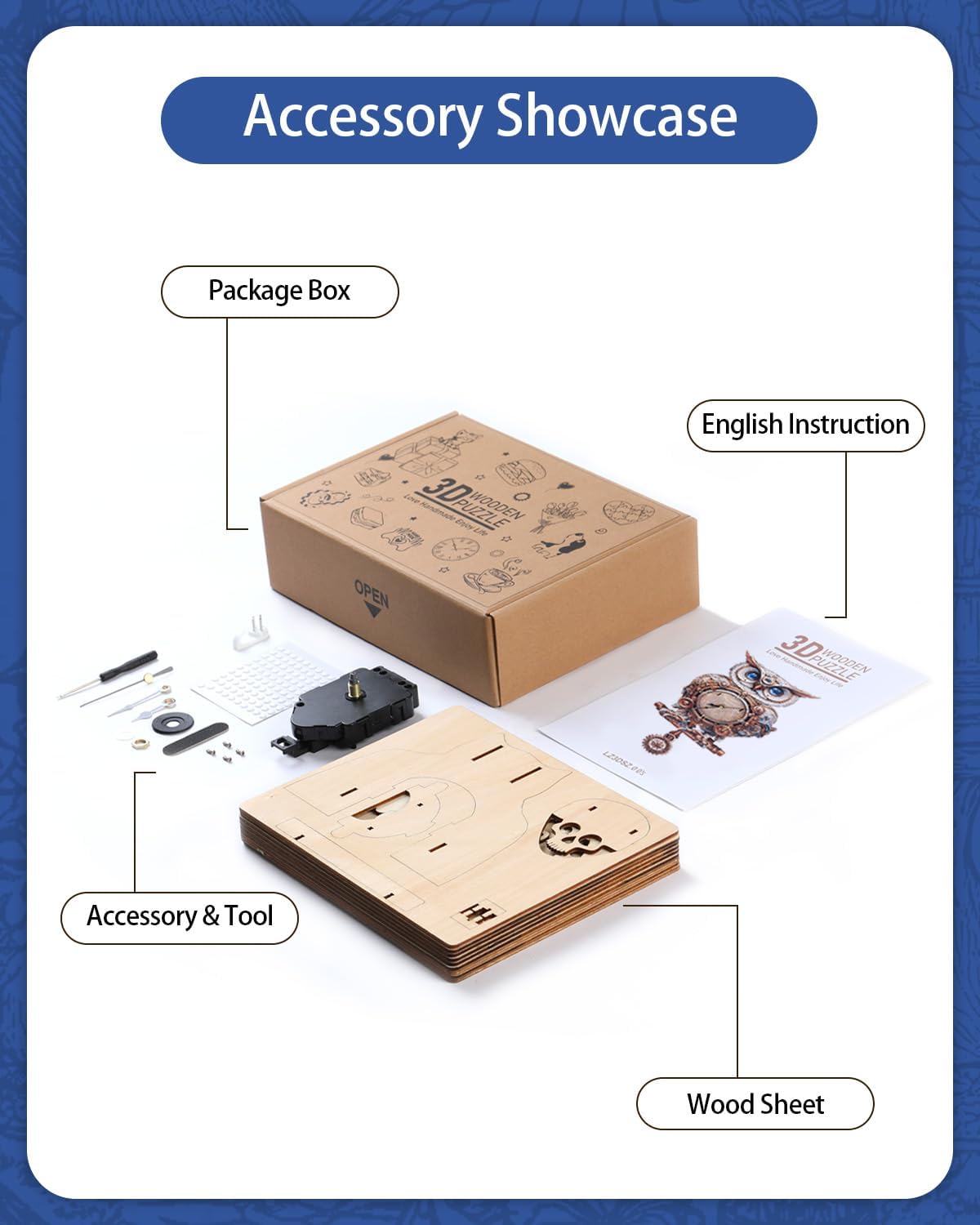 3D Wooden Puzzles for Adults, 3D Puzzles Owl Clock Kit (with Pendulum), Mechanical Owl Wooden Puzzle for Adults Teens Home Wall Decor Clock Gifts for Women Men