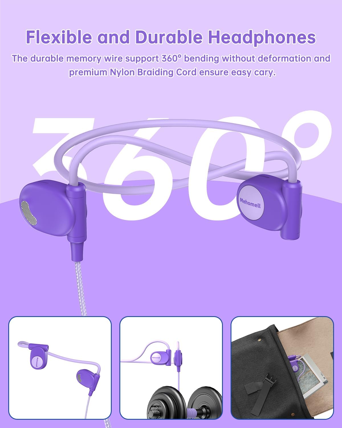 Kid Headphones for School, Air Conduction Open Ear Headphones, 3.5mm Jack Wired Cord, Ultra-Comfort, Ergonomic and Lightweight Design Perfect for School and Outdoor Activities-Purple