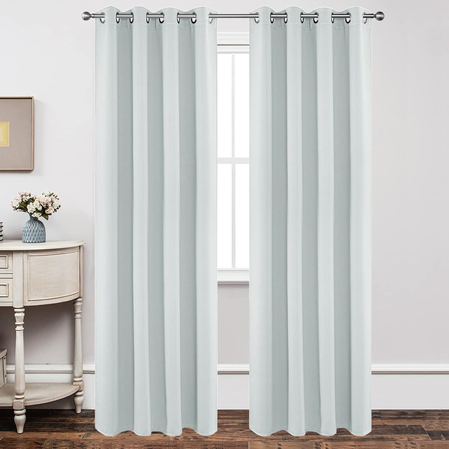 Joydeco White Curtains 95 Inches Long 2 Panels Set, Thermal Insulated Long Curtains& Drapes 2 Burg, Room Darkening Grommet Drapes for Living Room Bedroom Window (W52 x L95 Inch, Greyish White)