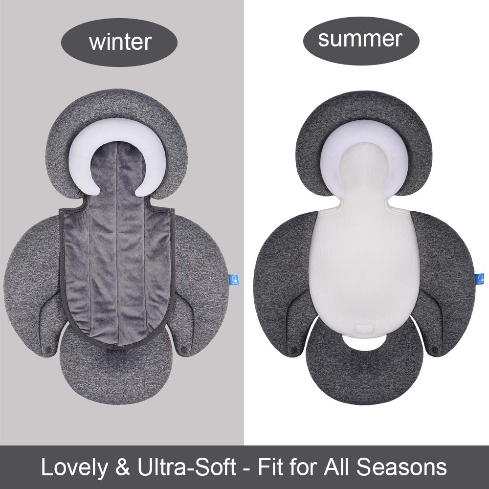 COOLBEBE New 2-in-1 Babybody Cushion for Baby Newborn Infants - Extra Soft Stroller Cushion Pads Car Seat Insert, Perfect for Carseats, Strollers, Swings, Grey