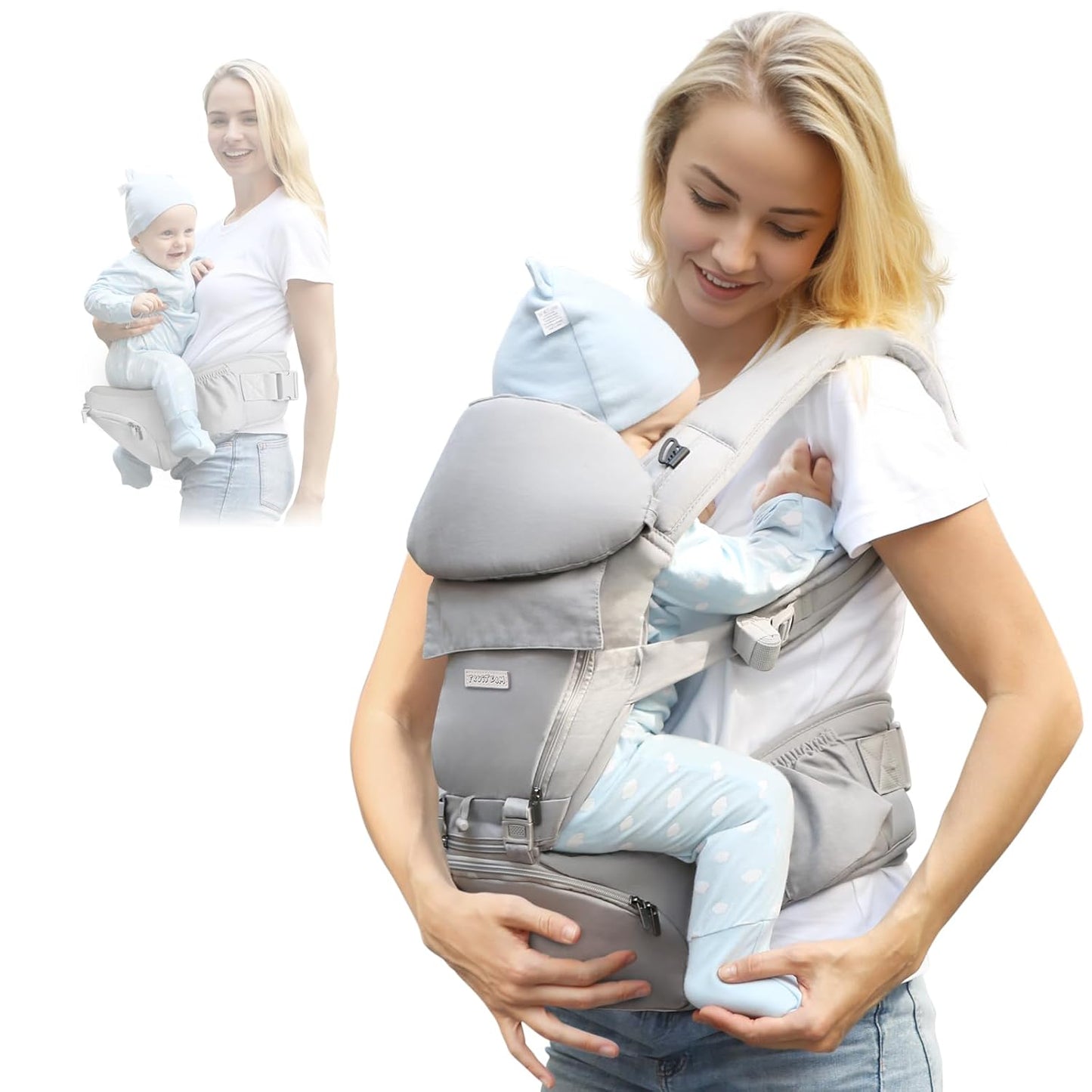 FRUITEAM Baby Carrier Newborn to Toddler- Safety - Certified 6 in 1 Hip Seat Carrier with Head & Lumbar Support, Adjustable & Removable Baby Holder for All Seasons, Great for Travel and Outdoor