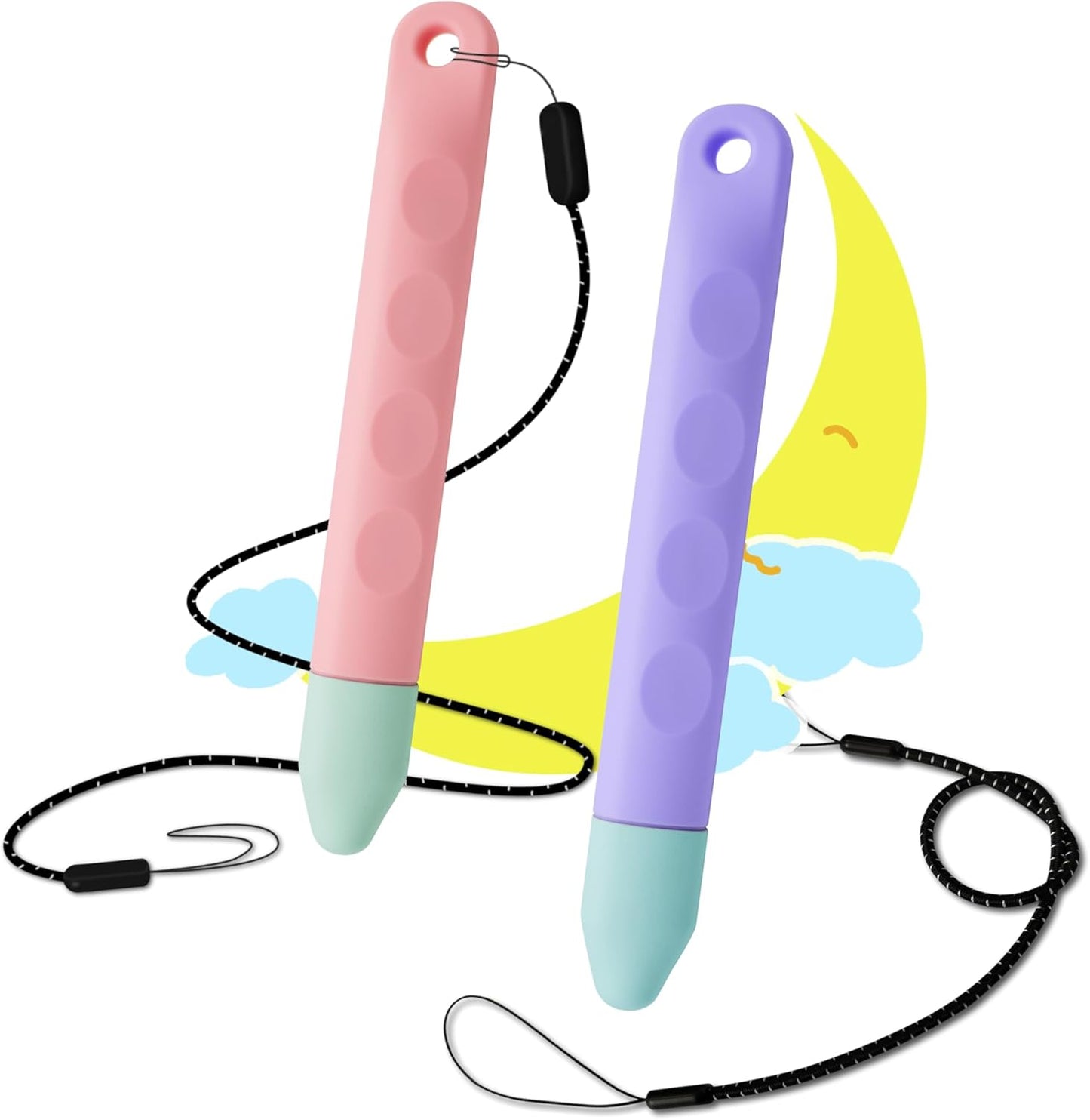 Kid-Friendly Tablet Stylus with Tether, 2 Pack of Pink and Purple Kids Stylus Pen for iPad, Fire Tablet, All AMZ Fire Kids and Kids Pro, Sufface Tablets, Samsung Tablets and All Touch Screen Devices