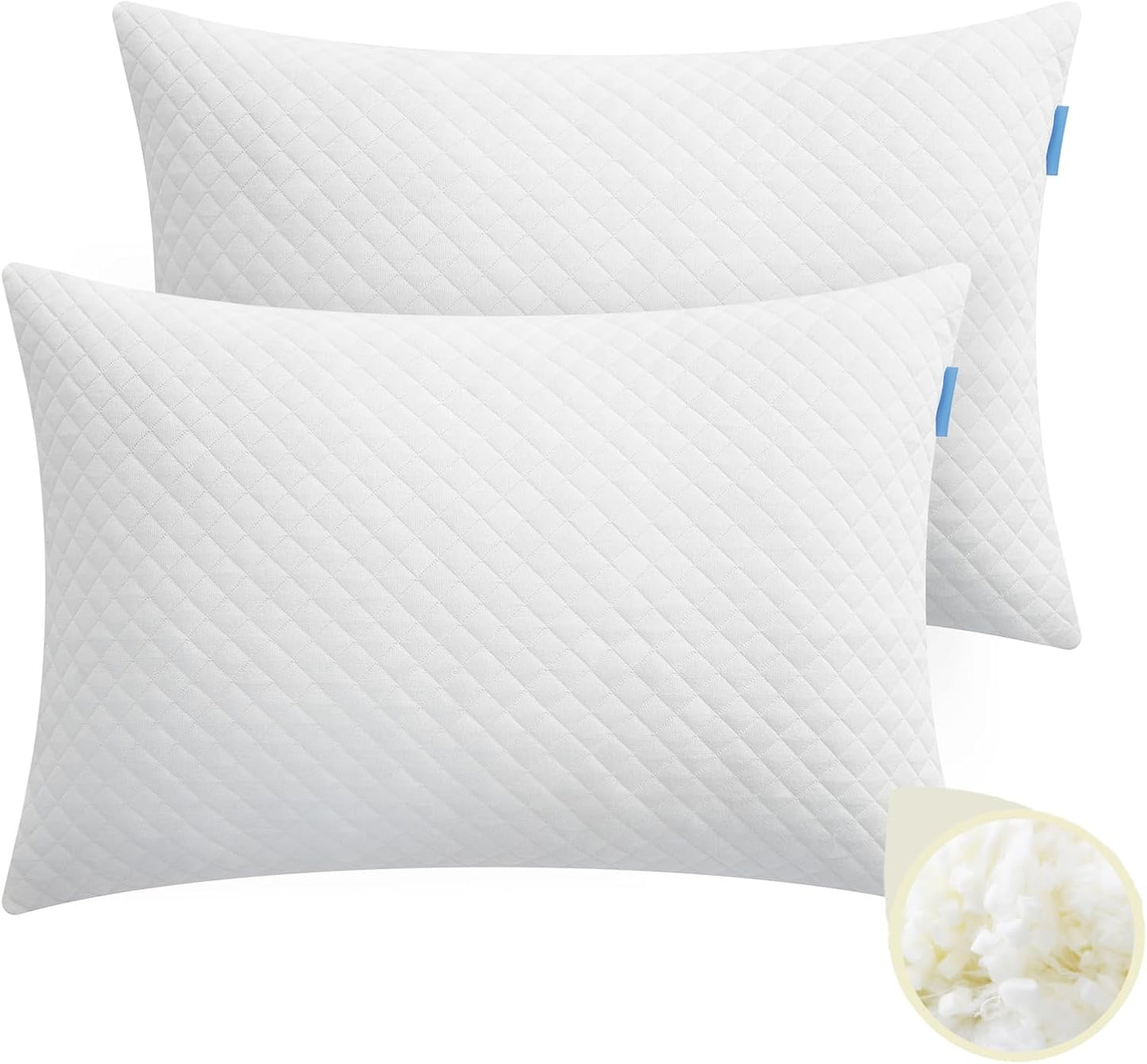 Memory Foam Toddler Pillow Pack of 2,20X14' Kids Pillow with Machine Washable Pillowcase Rayon Derived from Bamboo,Adjustable Height Toddler Pillows for Sleeping 2-6 Years Old(White)