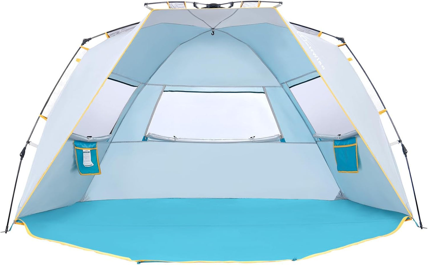 WolfWise 6-7 Person Easy Up Beach Tent UPF 50+ Portable Instant Sun Shelter Canopy Umbrella with Extended Zippered Porch, Blue