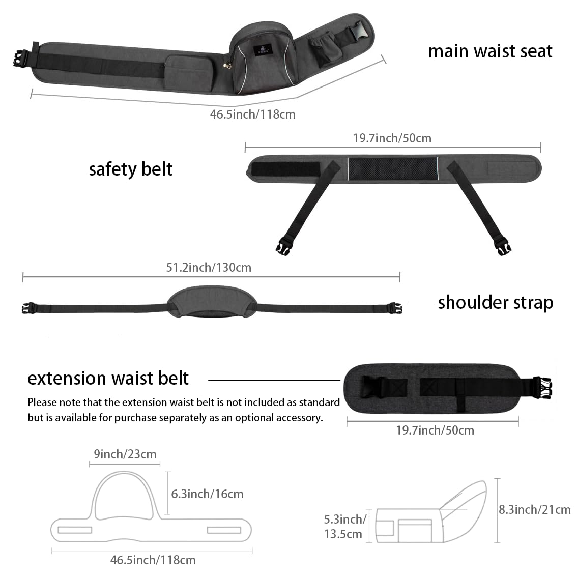 Baby Hip Seat Carrier Baby Waist Stool for Child Infant Toddler with Adjustable Strap Buckle Pocket Soft Inner Huge Storage (Black)