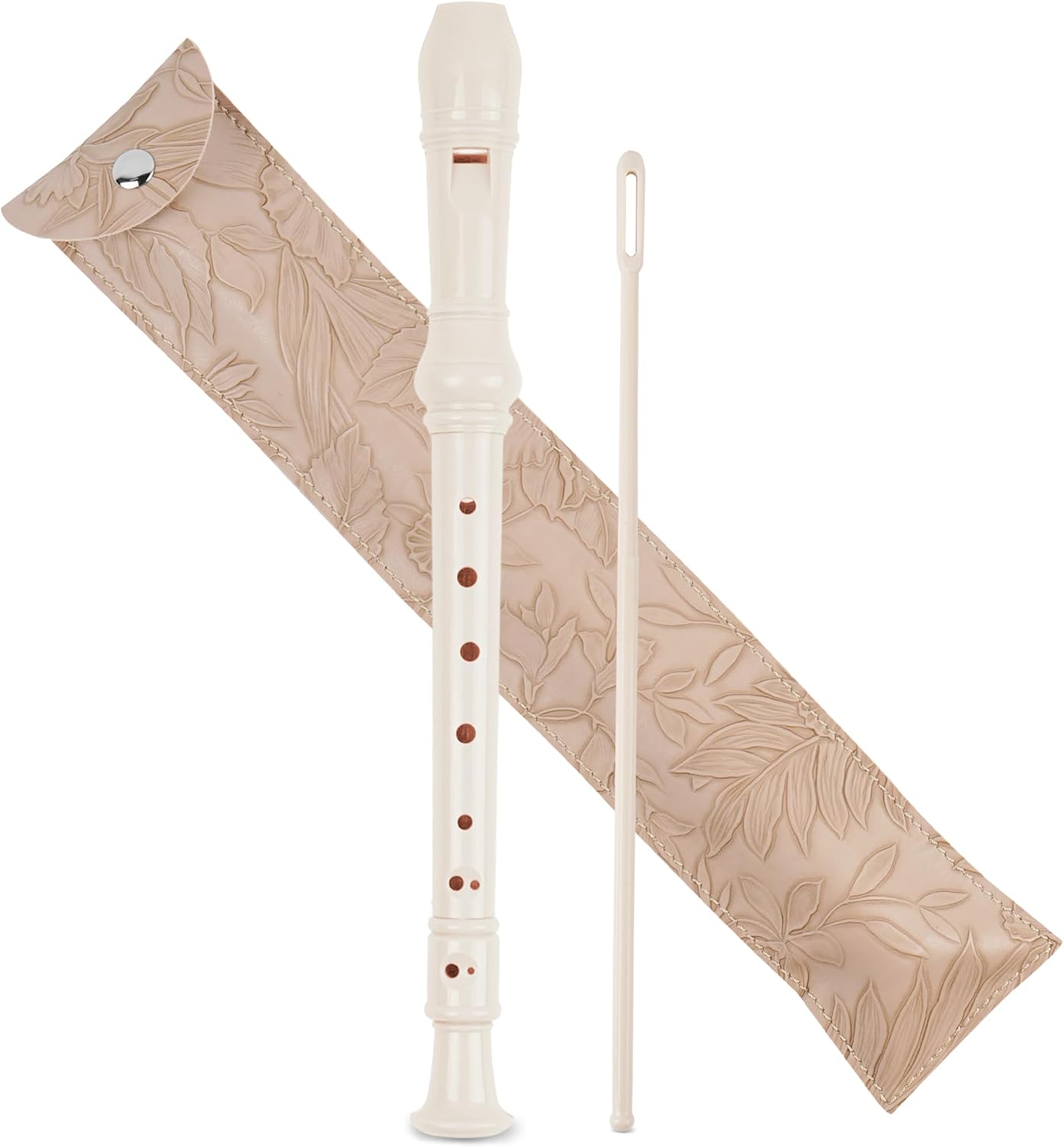 Recorder Instrument for Beginner Kids Adults,8-Hole Soprano Descant Recorder Music Flute with with Cleaning Rod & Leather Case For School Student Home Entertainment(2-Carved Beige)