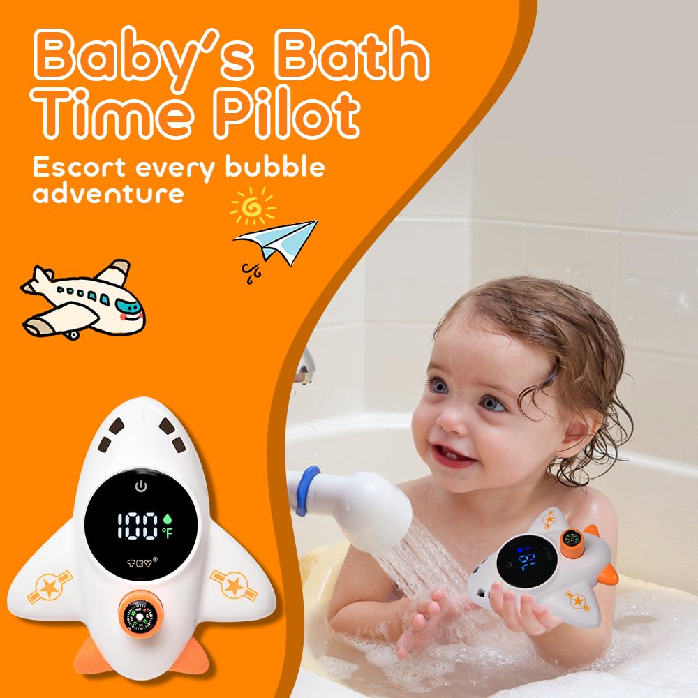 TKY Baby Bath Thermometer with Floating Toys - Digital Water & Room Temperature Monitor, Rechargeable Thermometer with Alerts for Newborn Bath Essentials, Infant Safety(TKYCD008)