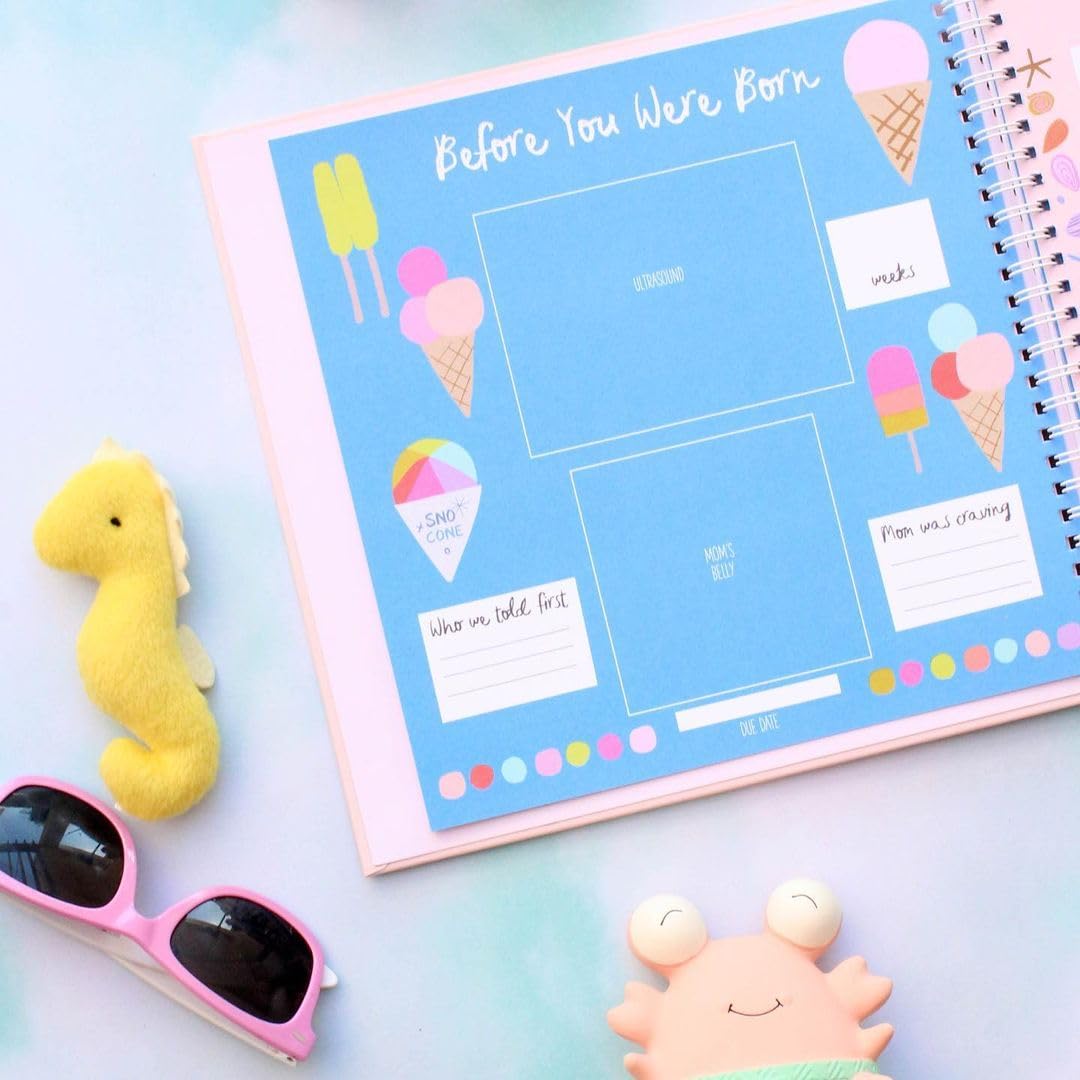 Lucy Darling Little Beach Babe Baby Memory Book – First 5 Years Journal & Photo Album, Baby Girl Keepsake, Unique Scrapbook Album, Mom Gift