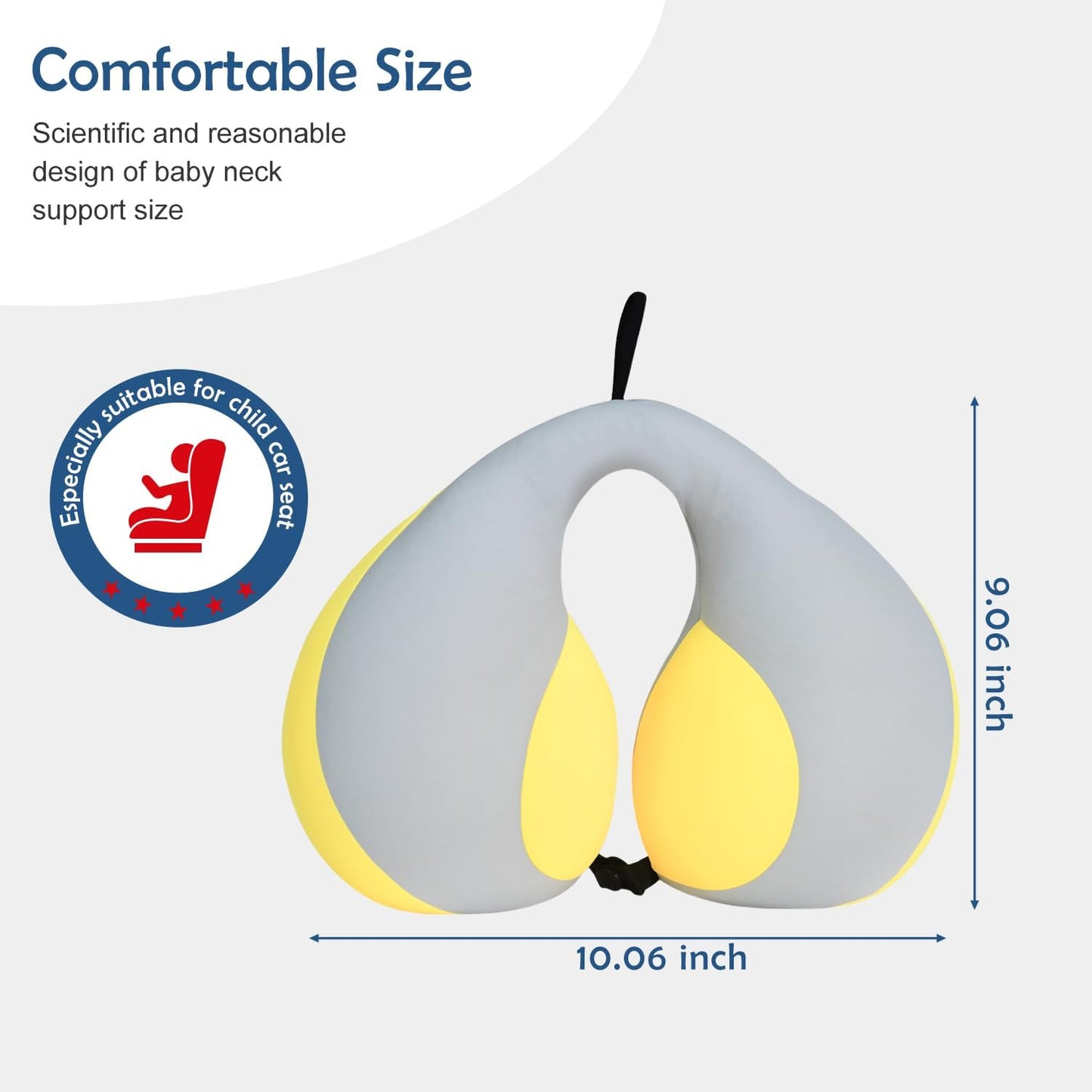 MOOB Kids Travel Pillow for Car Seat Kids U-Shape Travel Neck Pillow Support Children Stroller Pillow Grey Yellow