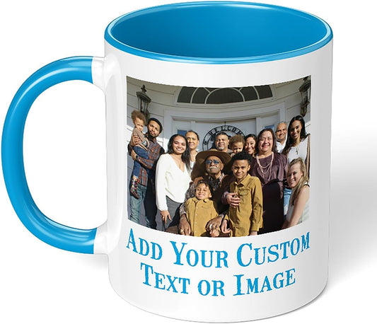 Personalized Mother's Day Coffee Mug, Custom Mum Photo Text 11 Oz Ceramic Mug, Customized Mom Gift Idea Picture Name Cup, Taza Cafe Personalizadas Fotos, Cute Gifts Mom Women Dad Men, Light Blue