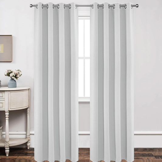 Joydeco White Curtains 108 Inches Long 2 Panels Set, Thermal Insulated Long Curtains& Drapes 2 Burg, Room Darkening Grommet Drapes for Living Room Bedroom Window (W52 x L108 Inch, Greyish White)