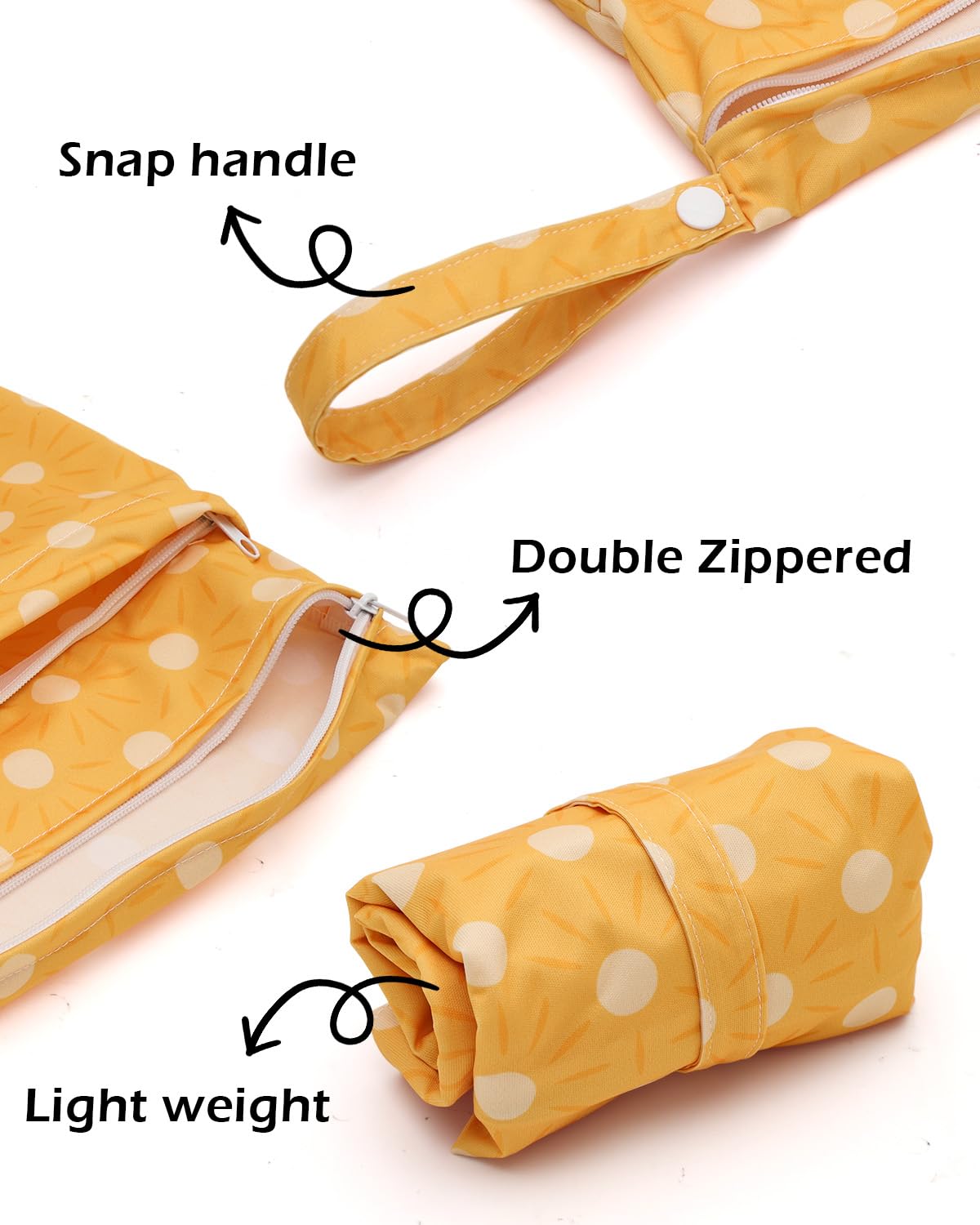 ALVABABY 3 Cloth Diaper Wet Dry Bags Waterproof Reusable with Two Zippered Pockets Travel Beach Pool Daycare Soiled Baby Items Yoga Gym Bag for Swimsuits or Wet Clothes Small medium Large 3L-SML06