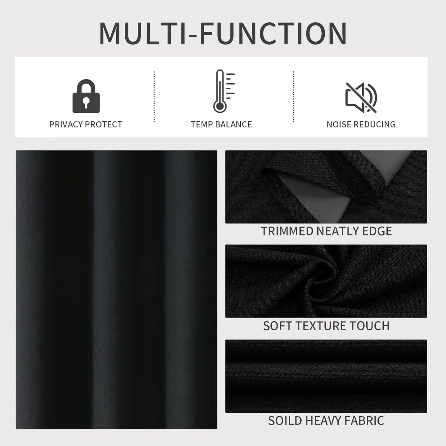 Joydeco Black Blackout Curtains 90 Inches Long, Curtains 90 Inch Length 1 Panel for Bedroom, Thermal Insulated Linen Black Out Curtains with Grommets(100x90, Black)