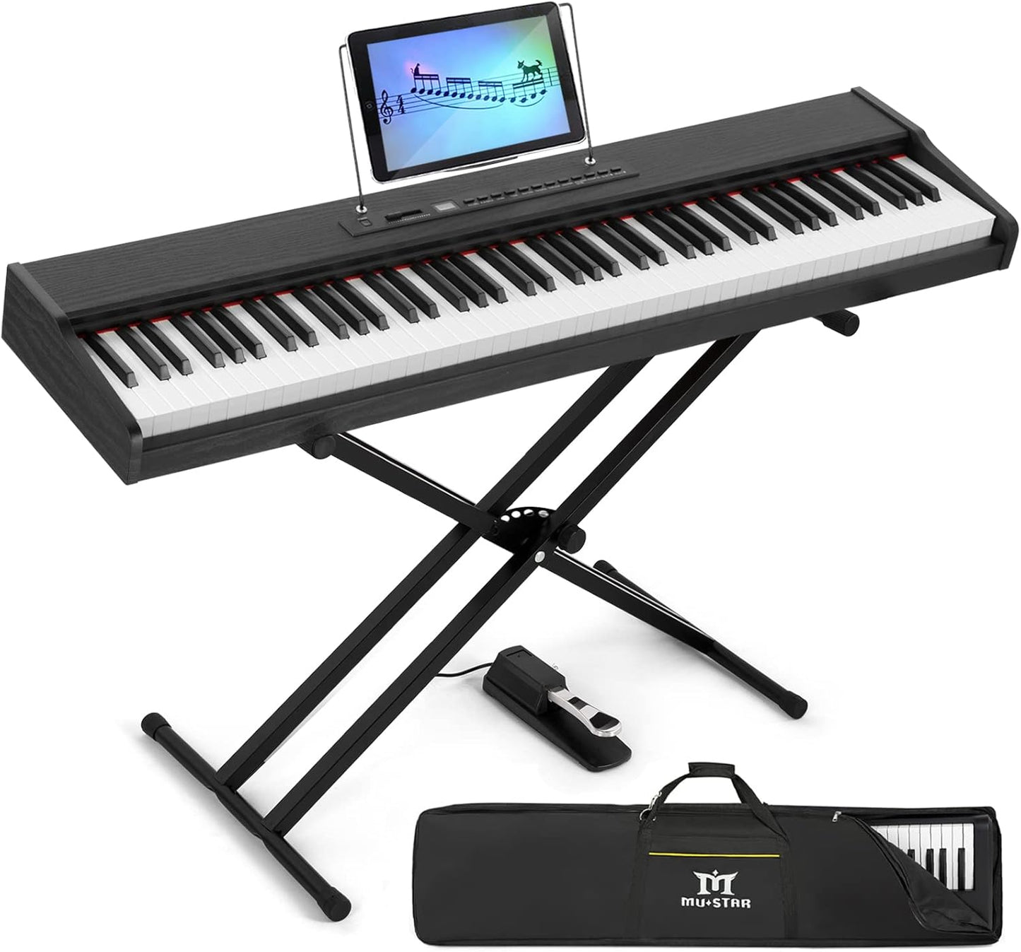 MUSTAR Digital Piano 88 Key Weighted with Stand, 88 Key Semi Weighted Keyboard Piano MEP-900, Portable Electric Piano Keyboard 88 Keys with Bluetooth Connection, Case, Sustain Pedal, MDF, Black
