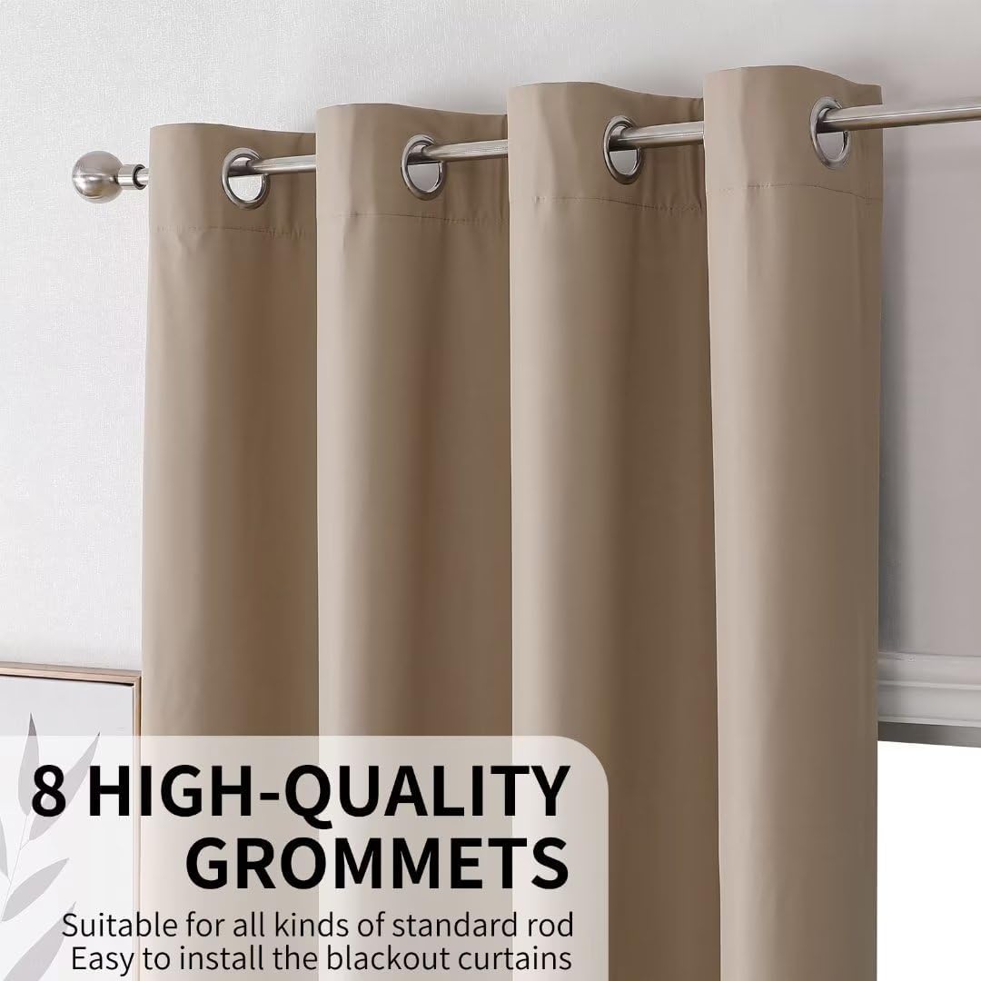 Joydeco Taupe Blackout Curtains 72 Inches Long, Short Blackout Curtains 2 Panels Sets for Bedroom Living Room, Room Darkening Drapes 72 Inches Long Solid Drapes&Curtains for Windows with Grommets