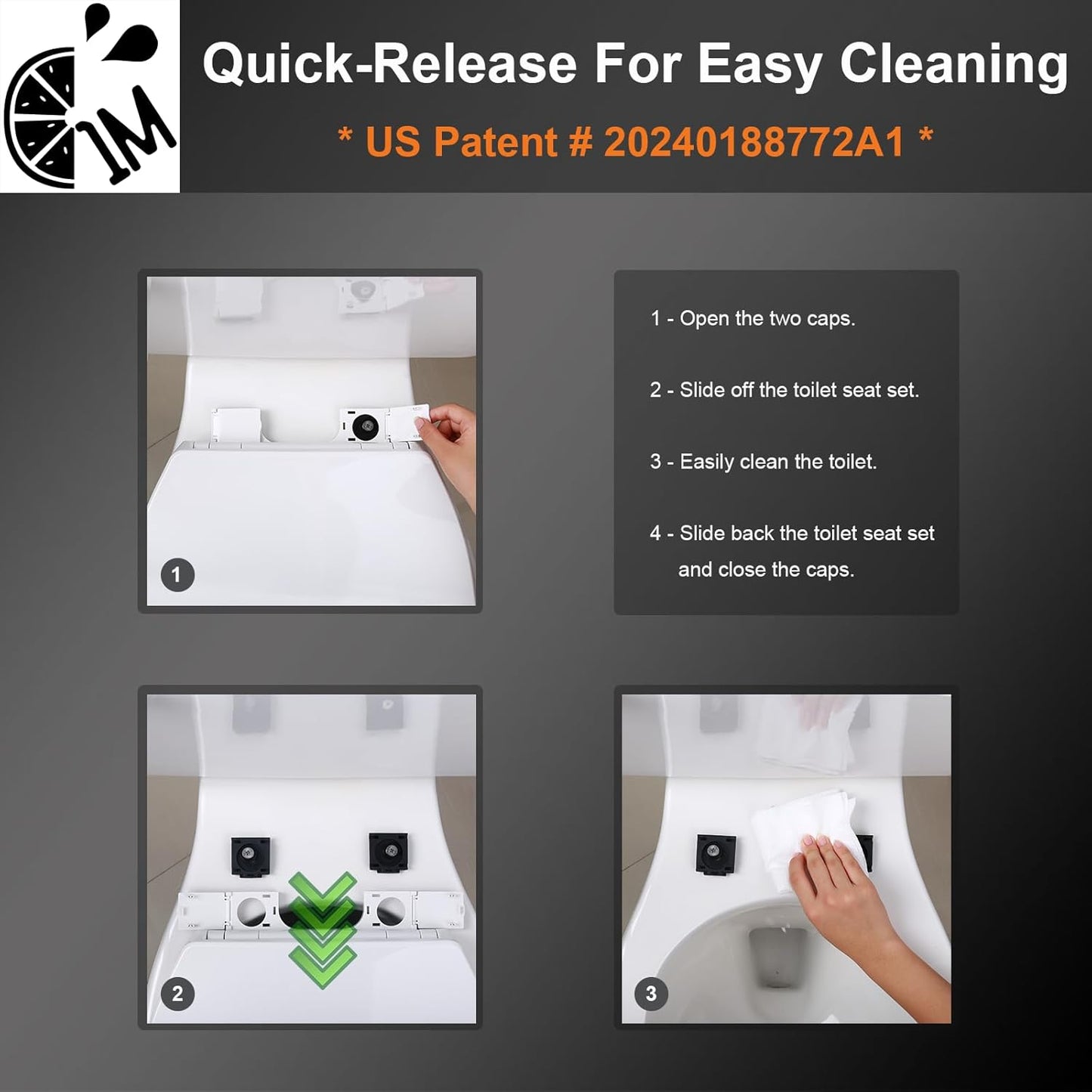 1M Soft Close Toilet Seat Round, Patented Quick Releasing for Easy Cleaning, Anti-Wiggling Design, Easy Installation