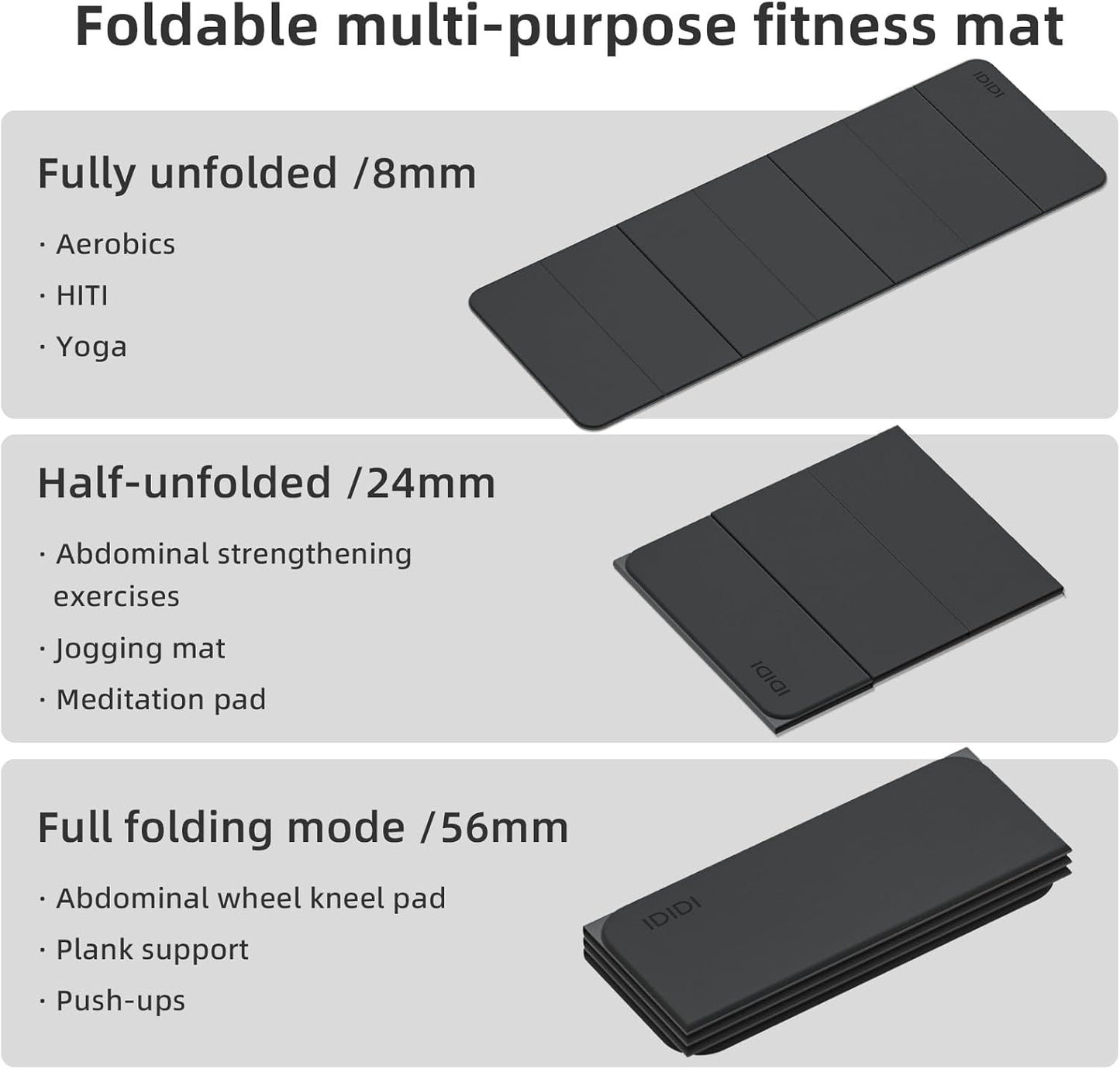 Foldable Yoga Mat Extra Thick 0.32 Inches Eco-Friendly POE Material, Non-Slip Design Fitness Mats, Multi-Purpose Workout Mats For Studio or Home Use (70 x 24 x 0.32 inches）