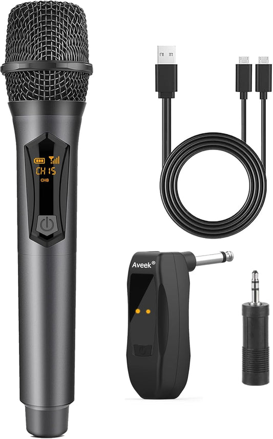 Aveek Wireless Microphone for Karaoke, 2.4GHz Rechargeable Karaoke Microphone(Work 10hs), for Speaker, Karaoke Machine,Church, Speech, Wedding, Party Singing, Grey,1 Pack