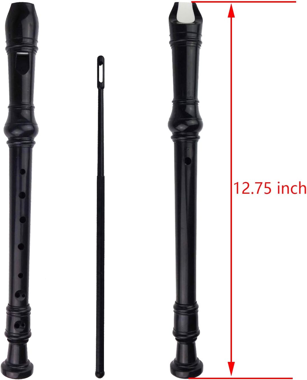 2 Pack German Style 8 Hole-3 Piece Descant Soprano Recorders with Cleaning Rod, Black Storage Bag, ABS Material (Black)