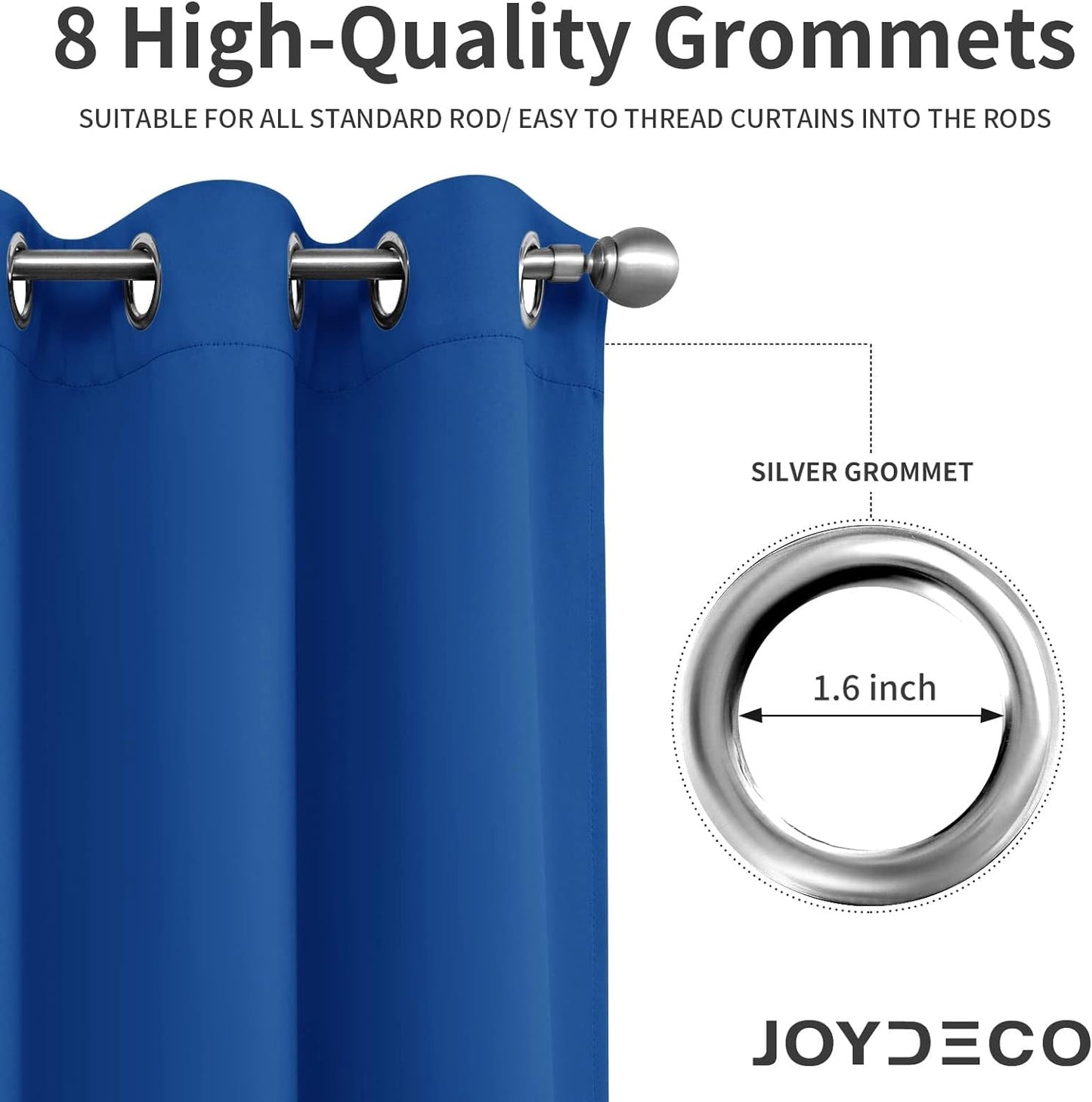 Joydeco Blackout Curtains 95 Inch Length 2 Panels Set, Thermal Insulated Long Curtains& Drapes 2 Burg, Room Darkening Grommet Drapes for Living Room Bedroom Window (W52 x L95 Inch, Royal Blue)