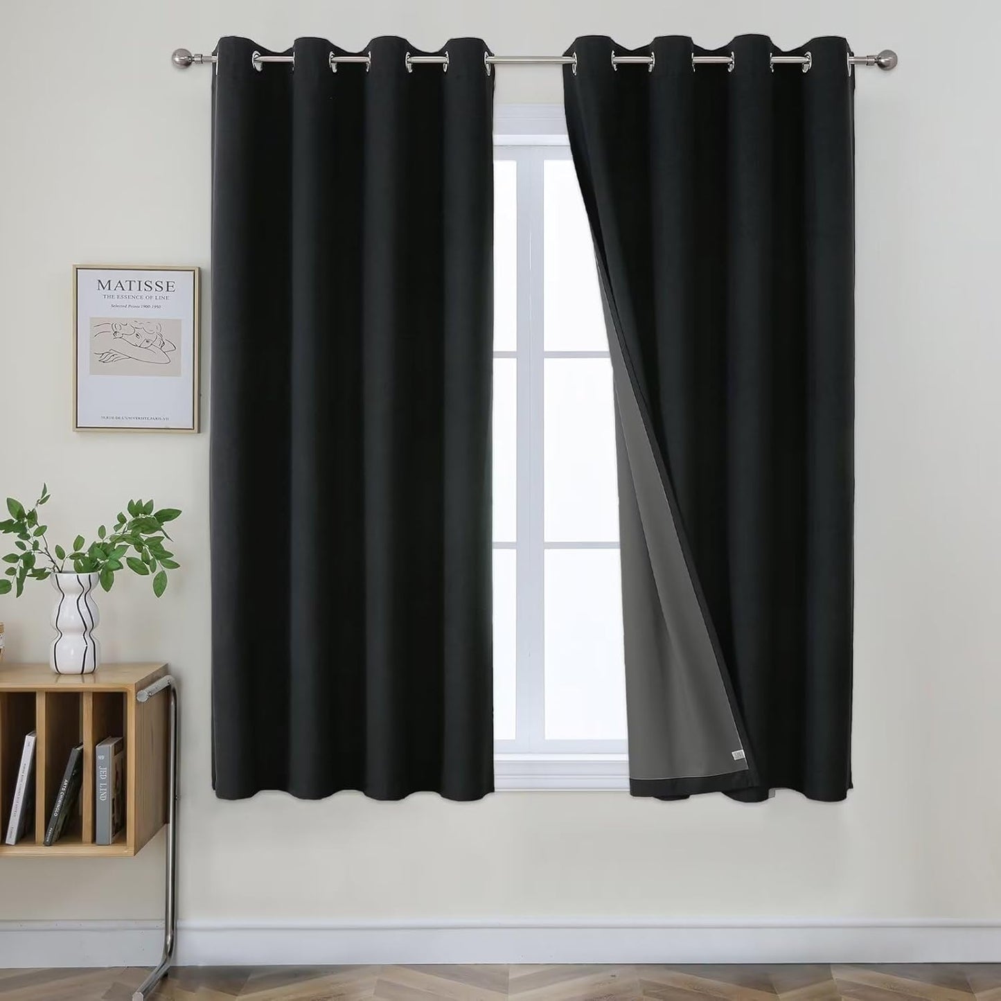 Joydeco Blackout Curtains 63 Inches Long 2 Panels Burg, Room Darkening Curtains for Bedroom, 100% Black Out Textured Thermal Drapes Privacy Protection 2 Panels Set(W52 x L63 Inch, Black)