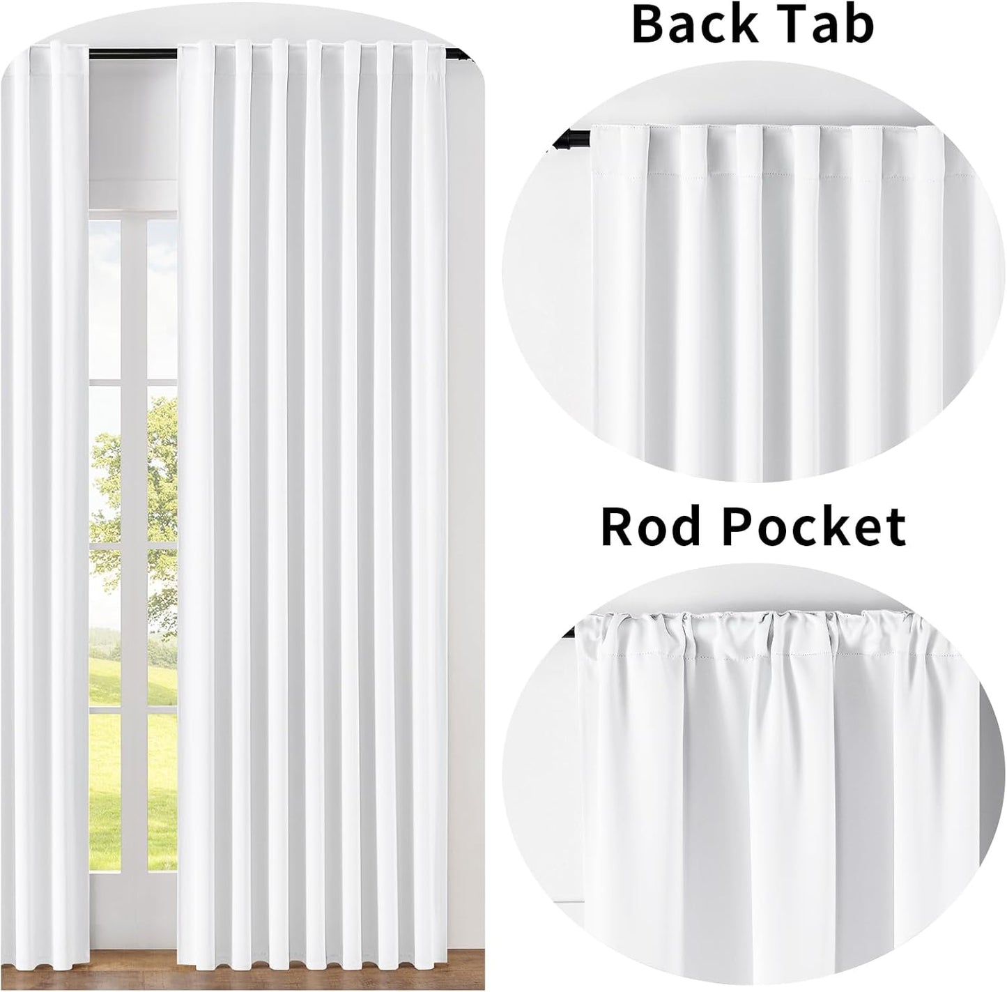 Joydeco Custom Blackout Curtains for Bedroom, 1 Panel Room Darkening Curtains & Drapes for Living Room Window Rod Pocket Back Tab (Custom Size,Pure White)