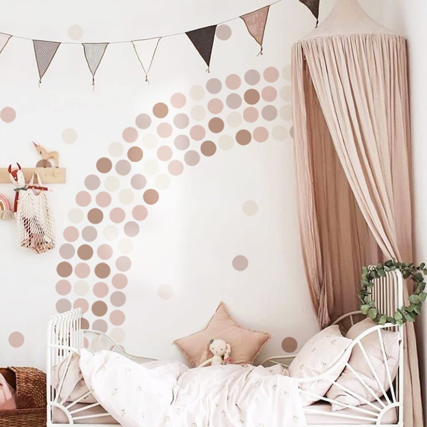 Boho Polka Dot Wall Decals Pink Dots Wall Sticker for Kids Baby Girls Living Room Bedroom Playroom (6 Sheets)
