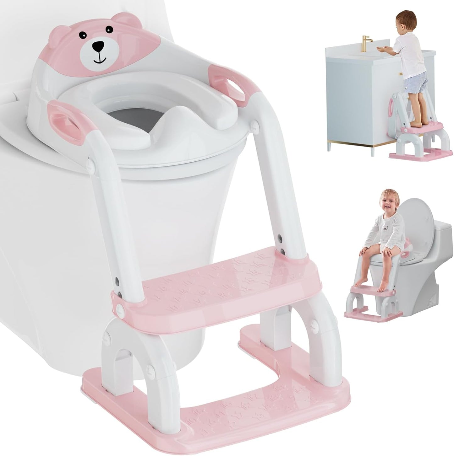 Potty Training Seat with Step Stool Ladder, Potty Training Toilet Seat with Soft Seat Splash Guard, Adjustable Height, 2 in 1 Potty Seats for Toddlers Kids Boys Girls