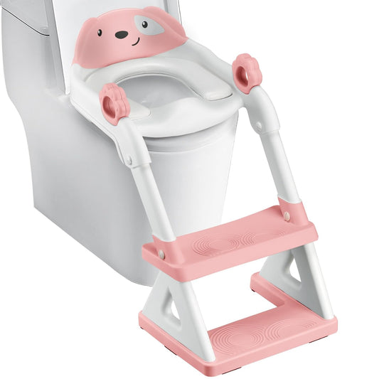 2 In 1 Potty Training Toilet Seat & Toddler Step Stool, Bottom Triangle Stability Toddler Toilet Seat, Adjustable Step & Seat Height Potty Seats (Pink)