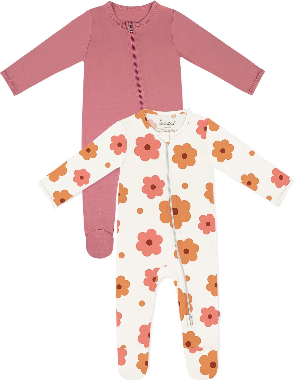 Jimonda Bamboo Baby Pajamas,Unisex Boys Girls One-Piece Footies,Long Sleeve Sleepers 2-Way Zip closure Romper