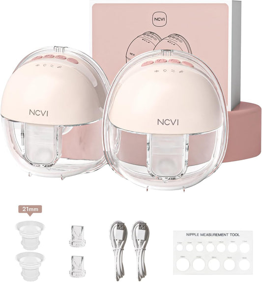 NCVI Wearable Hands Free Breast Pump, 4 Modes & 9 Levels with Multitronic Suction, Ultra-Quiet <45dB, Long Battery Life (150min), 21/24mm Flange Insert, Portable Electric Breastfeeding Pump for Moms